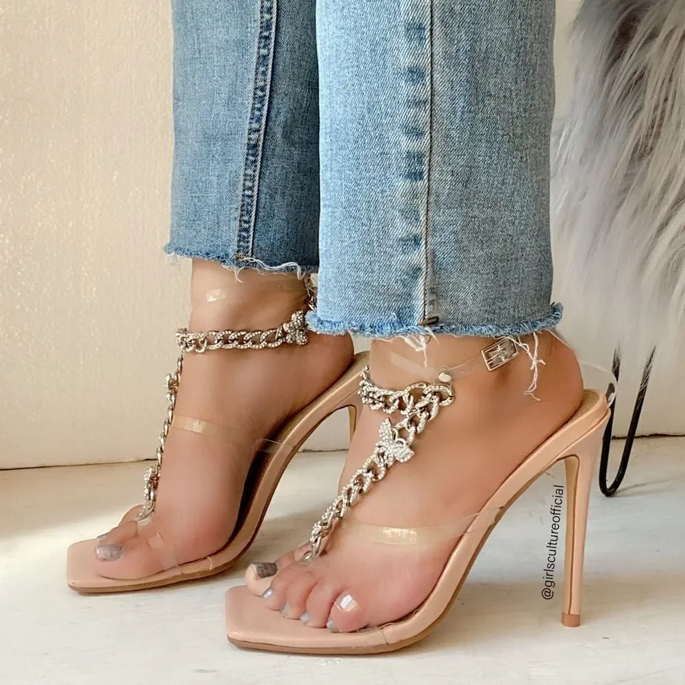 Butterfly Ankle Charm Bracelet Clear Heel